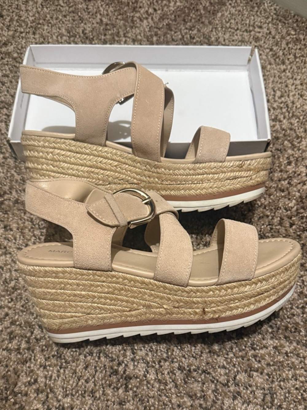 Marc Fisher Neutral Beige Espadrille Platform Wedges